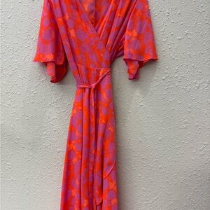 Bobeau Vibrant Orange and Pink Maxi Dress